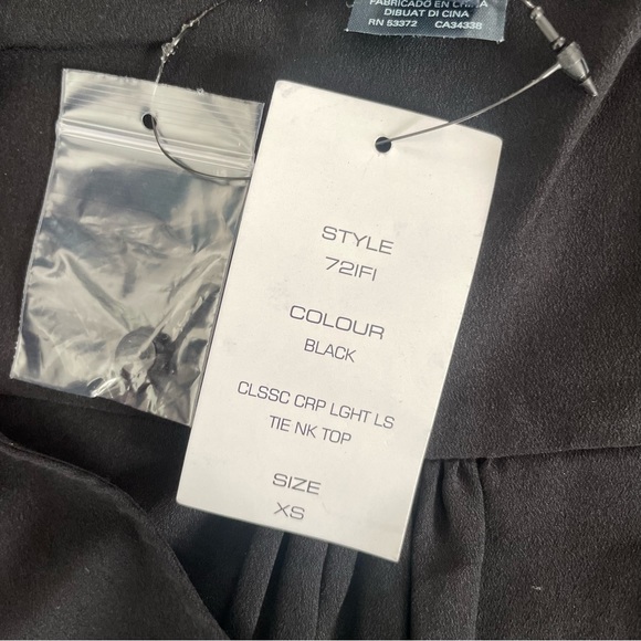 French Connection Crepe Tie-Neck Cold-Shoulder Long-Sleeve Blouse, Black, XS - Picture 6 of 6